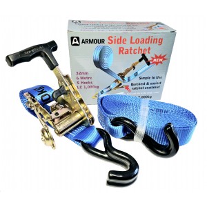 1.0T QUICK Side Loading Ratchet Tie Down 32mm 6m c/w S Hks | ARMOUR Side Loading Tie Downs | Tie Downs